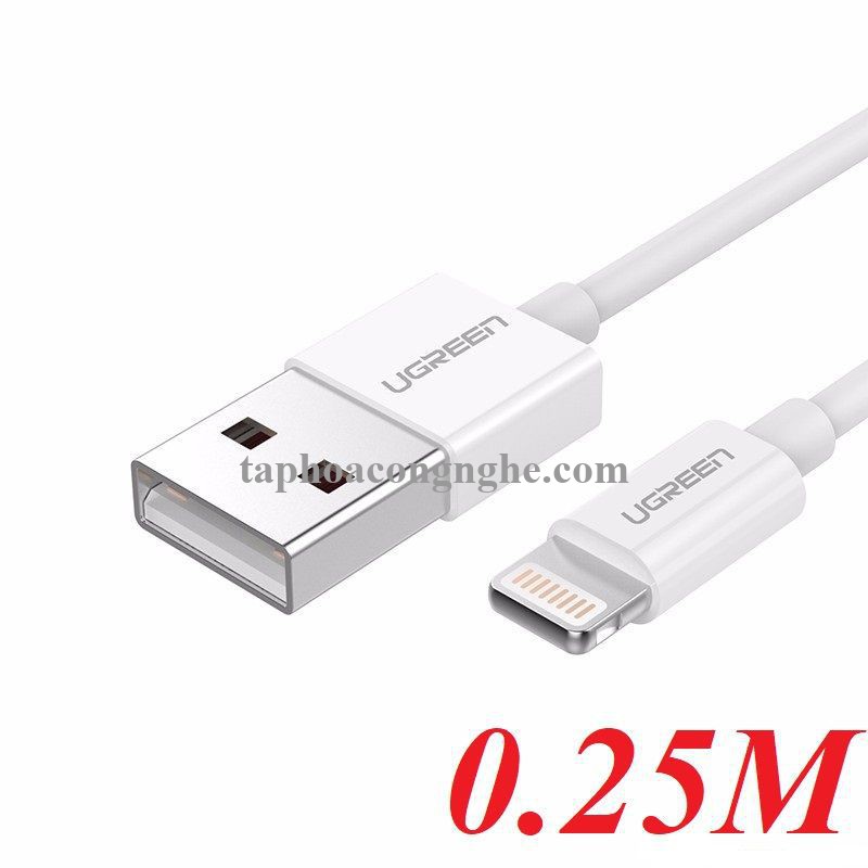 Ugreen 80312 25CM màu trắng cáp Lightning ra Usb 0.25M có chíp MFI chính hãng US155 30080312